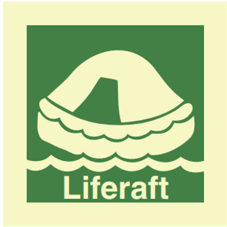 Sign: Liferaft with text 15x15 cm